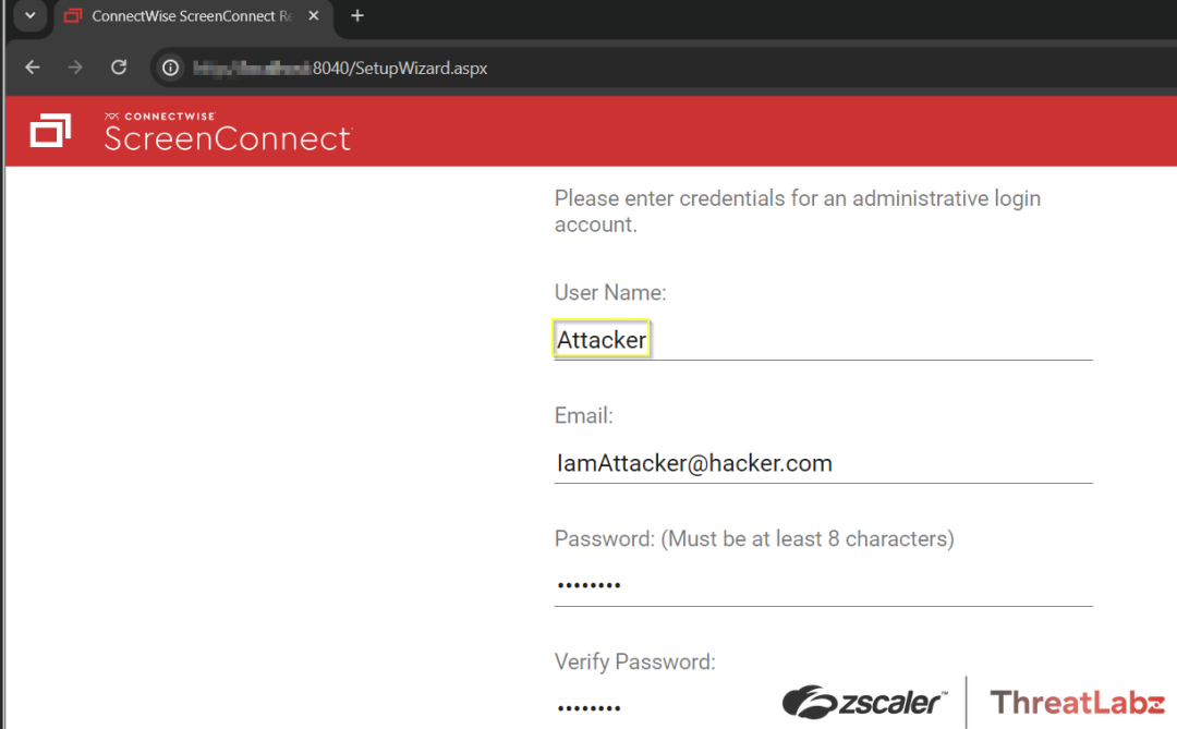 Figure 4: The ScreenConnect page where the attacker can fraudulently create an administrator user account. 